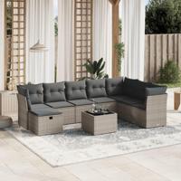 9-delige Loungeset met kussens poly rattan grijs - thumbnail