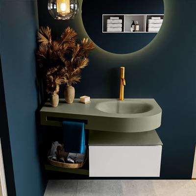 MONDIAZ RIVA 100cm badmeubel onderkast / planchet kleur Talc met 1 lade. Wastafel DULCET rechts 1 kraangat kleur Army. MONDIAZ RIVA 100cm badmeubel onderkast / planchet kleur Talc met 1 lade. Wastafel DULCET rechts 1 kraangat kleur Army.