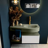 MONDIAZ RIVA 100cm badmeubel onderkast / planchet kleur Talc met 1 lade. Wastafel DULCET rechts 1 kraangat kleur Army. - thumbnail