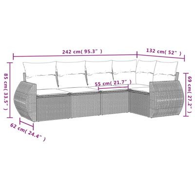 5-delige Loungeset met kussens poly rattan zwart - thumbnail