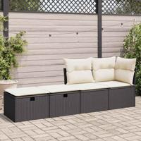 2-delige Loungeset met kussens poly rattan acacia zwart - thumbnail
