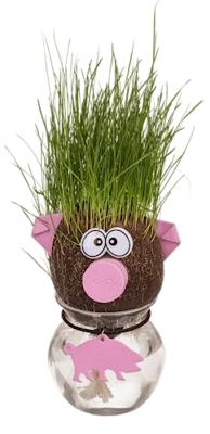 Dieren graskop in glazen vaasje 12,5cm