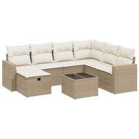 8-delige Loungeset met kussens poly rattan beige - thumbnail
