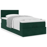 Ottoman bed met matras 100x200 cm fluweel donkergroen - thumbnail
