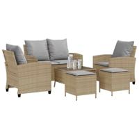 6-delige Loungeset met kussens poly rattan beige - thumbnail