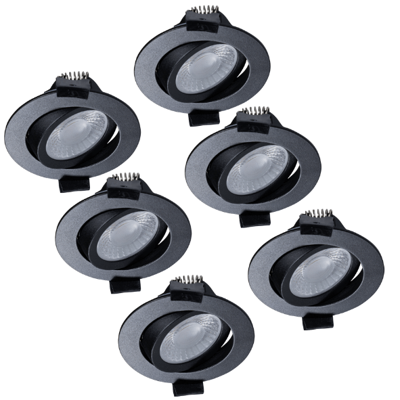 LED&apos;s Light PRO - 6 PACK - downlight inbouwspot Ø 68mm - Kantelbaar - Spatwaterdicht - Dim to Warm - Zwart