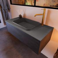 Badkamermeubelset Mondiaz Erin 100 cm met 1 Lade met RIDGE Wastafel Midden Dark grey met 1 kraangat Greeploos Mat Antracite - thumbnail