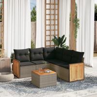 6-delige Loungeset met kussens poly rattan grijs - thumbnail