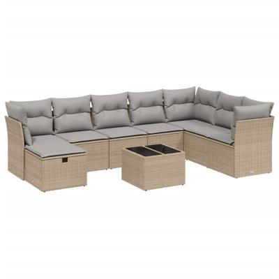 8-delige Loungeset met kussens poly rattan gemengd beige