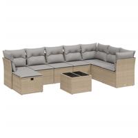 8-delige Loungeset met kussens poly rattan gemengd beige - thumbnail