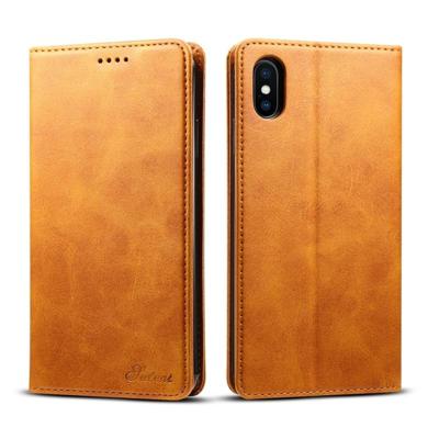 Suteni kalf textuur horizontale Flip lederen case voor iPhone XS Max met houder & kaartsleuven & portemonnee (bruin)