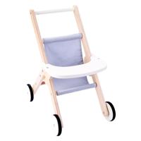 Houten Poppenwandelwagen Grijs/ blauw - thumbnail