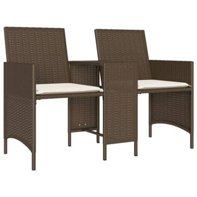 Tuinbank 2-zits met tafel en voetenbanken poly rattan bruin Tuinbank 2-zits met tafel en voetenbanken poly rattan bruin