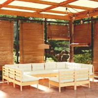 11-delige Loungeset met crèmekleurige kussens grenenhout - thumbnail