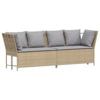 Tuinbank met kussens poly rattan beige - thumbnail