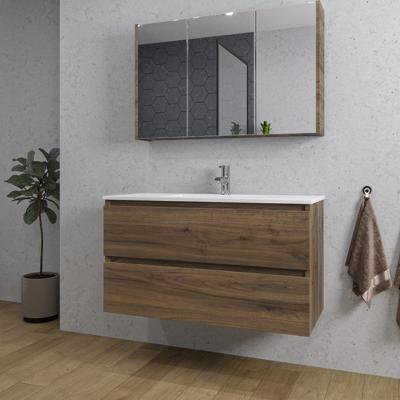 Adema Chaci Badkamermeubelset - 100x46x57cm - 1 keramische wasbak wit - 1 kraangat - 2 lades - Spiegelkast - noten (hout) SW1212772/SW1212817/SW812073/SW804532 Adema Chaci Badkamermeubelset - 100x46x57cm - 1 keramische wasbak wit - 1 kraangat - 2 lades - Spiegelkast - noten (hout) SW1212772/SW1212817/SW812073/SW804532