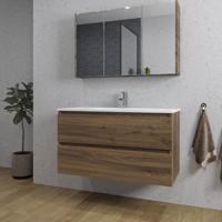 Adema Chaci Badkamermeubelset - 100x46x57cm - 1 keramische wasbak wit - 1 kraangat - 2 lades - Spiegelkast - noten (hout) SW1212772/SW1212817/SW812073/SW804532 - thumbnail