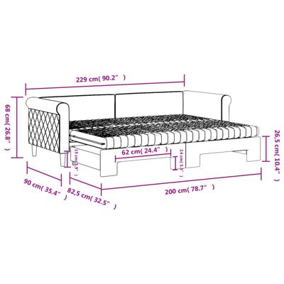 Slaapbank onderschuifbed matrassen 90x190cm fluweel donkergrijs