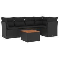 6-delige Loungeset met kussens poly rattan zwart - thumbnail