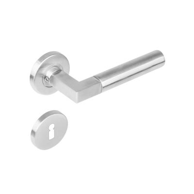 Deurkruk 0379 Bau-stil op rozet rond staal met 7mm nok met sleutelgat plaatjes RVS Deurkruk 0379 Bau-stil op rozet rond staal met 7mm nok met sleutelgat plaatjes RVS