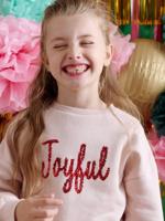 Kerst sweater voor meisjes met boodschap in pailletten roze (poederkleur) - thumbnail