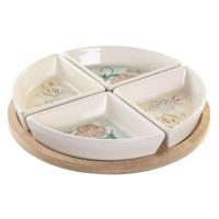 Snackdienblad DKD Home Decor 21,5 x 21,5 x 1 cm Beige Wit Keramiek Traditioneel - thumbnail