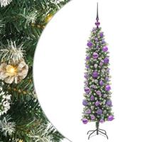 VidaXL Kunstmatige slanke kerstboom met 150 led groen en wit 120 cm - thumbnail