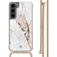 Samsung Galaxy S23 Plus hoesje met beige koord - Marmer goud - thumbnail