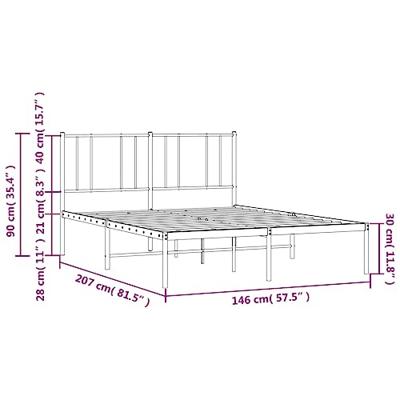 Bedframe met hoofdbord metaal zwart 140x200 cm