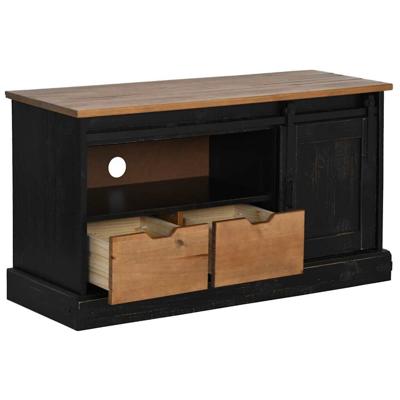 Tv-meubel HALDEN met schuifdeur zwart 110x40x60 cm massief hout - thumbnail