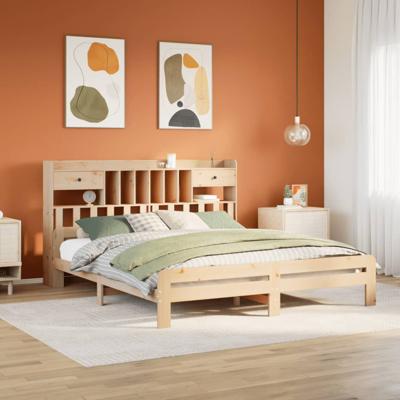 Bed met boekenkast zonder matras grenenhout wasbruin 140x200 cm
