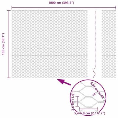 VidaXL Hexagon hek zilver 1,5 x 10 m gegalvaniseerd staal