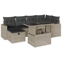 7-delige Loungeset met kussens poly rattan lichtgrijs - thumbnail