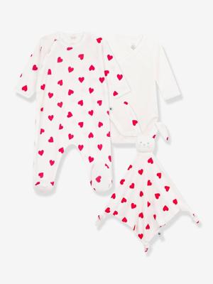 Geboortekoffertje katoen hart Petit Bateau wit