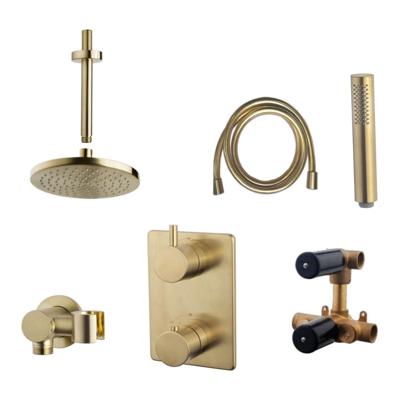 Wiesbaden Inbouw Regendouche Set 13 Caral Rechthoek Plafonduitloop Geborsteld Messing Goud