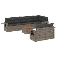 9-delige Loungeset met kussens poly rattan grijs - thumbnail