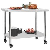 Keukenwerktafel met wielen 100x60x85 cm roestvrij staal - thumbnail