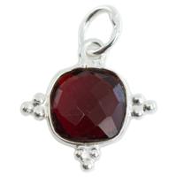 Edelsteen Hanger Granaat Vierkant - Zilver - 8 mm - thumbnail