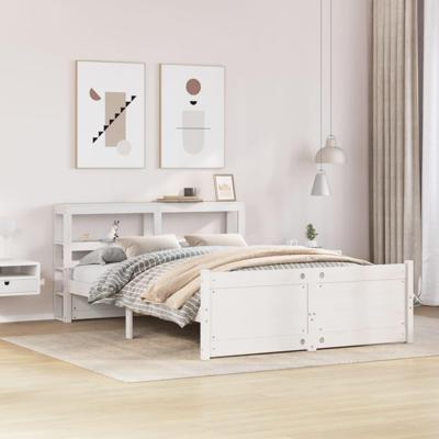 Bedframe met hoofdbord massief grenenhout wit 120x190 cm