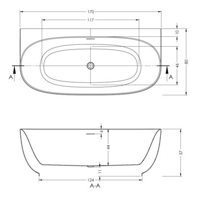 Half Vrijstaand Ligbad Riho Phatos B2W 170x80x57 cm Incl. Pop Up Waste, Sifon en Afvoer Stone Grey