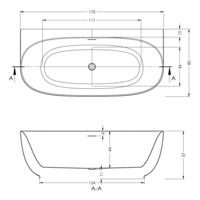 Half Vrijstaand Ligbad Riho Phatos B2W 170x80x57 cm Incl. Pop Up Waste, Sifon en Afvoer Stone Grey - thumbnail