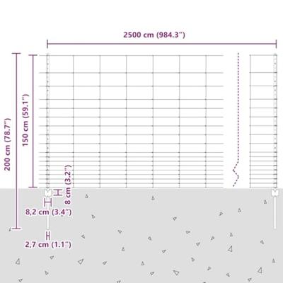 VidaXL Hek met paal zilver 1,5 x 25 m staal