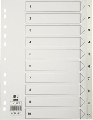 Q-CONNECT tabbladen, A4, PP, 11-gaatsperforatie,met indexblad, set van 1-10, wit