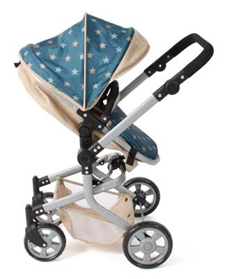 Combi-poppenwagen Mika - Stars Turquoise Beige