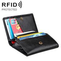 KB171 Antimagnetic RFID Crazy Horse Texture Leather Card Holder Wallet for Men and Women (Black) - thumbnail