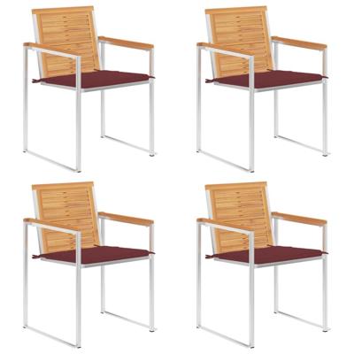 Tuinstoelen 4 st met kussens massief teakhout