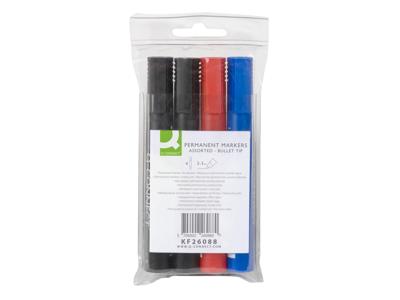 Q-CONNECT permanente marker, 2-3 mm, ronde punt, geassorteerde kleuren, etui van 4 stuks Q-CONNECT permanente marker, 2-3 mm, ronde punt, geassorteerde kleuren, etui van 4 stuks