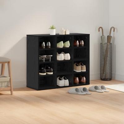 Schoenenkast Zwart Eiken 77,5 x 30 x 67 cm Bewerkt hout