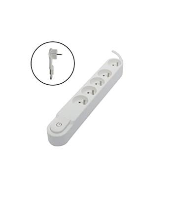 CHACON Stekkerdoos 5 stopcontact 16 A met schakelaar, platte stekker, kabel 1,5 m HO5VV-F 3x1,5 mm² wit