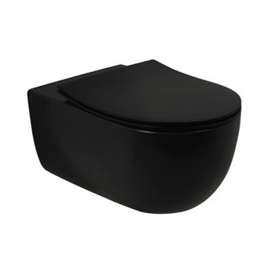 Toiletpot Hangend Plieger Nola Mat Zwart 36x54.5x40cm Wandcloset Keramiek Diepspoel Rimfree met Softclose Quickrelease Toiletzitting Slim